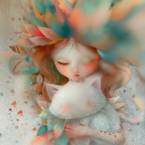 NWOT Satin whimsical print with girl and cat Crossbody Purse Bag Novelty - Picture 2 of 6